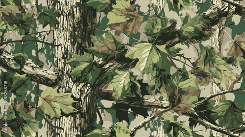 Forest real tree hunting camouflage seamless pattern design for military and hunting uniform. Hunting camouflage