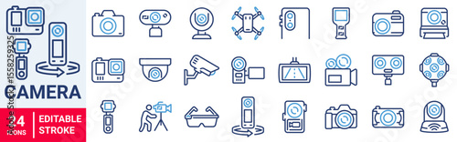 Video Camera web line icon set. CCTV camera. VR, film cameras. drone.