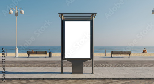 Empty billboard on a beach boardwalk