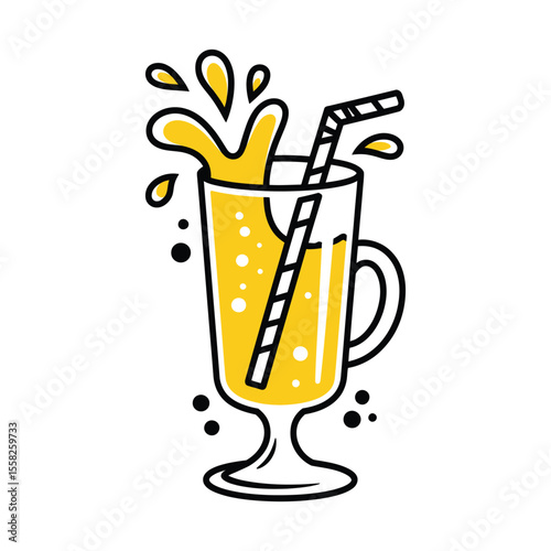 Refreshing Yellow Drink in Glass with Straw