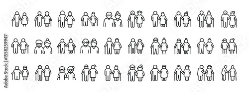 Couple Icon Set – Love, Relationship, Partner, Marriage, Family, Romance, Wedding, People Together Symbol Collection