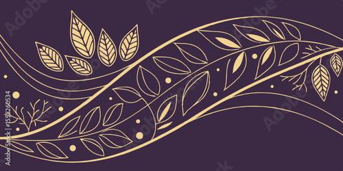 Wavy line design with natural shapes and patterns, like a map. Modern drawing with gold lines on dark purple  background vector illustration. 