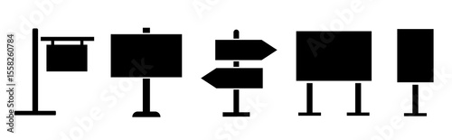 Sign board. Picket sign, demonstration banners, protest placard. Design blank boards with sticks.