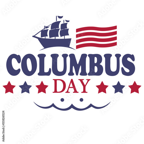 Columbus day celebration with sailing ship and american flag