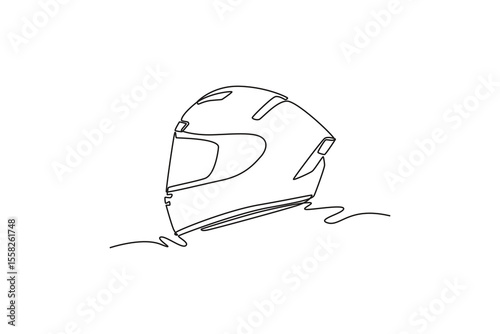 Single continuous line drawing motor racing helmet with closed glass visor. Motorcycle sports, race, motocross or biker club, motorsport competition. One line draw graphic design vector illustration