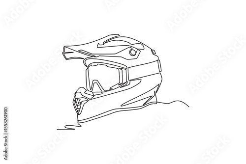 Single continuous line drawing motocross sport helmet. High quality racer helmet logo icon. Dirt motorsport championship racing safety concept. Dynamic one line draw graphic design vector illustration