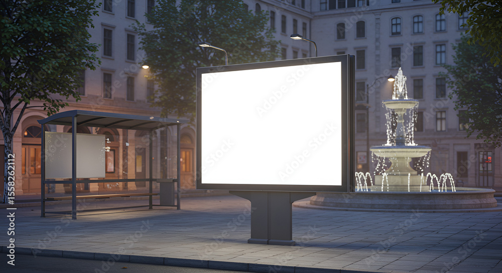 Fototapeta premium Empty city billboard at dusk