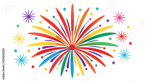 A vibrant firework display bursts with color against a stark white background, creating a festive and celebratory mood