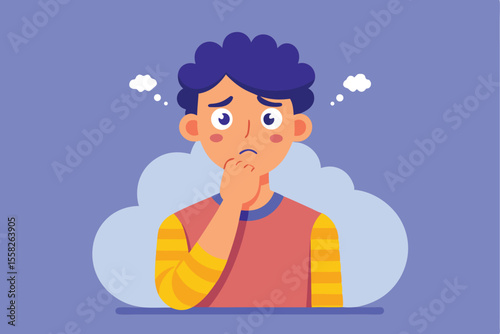 Illustration of a confused person expressing anxiety while deep in thought with a simple background on a calm day