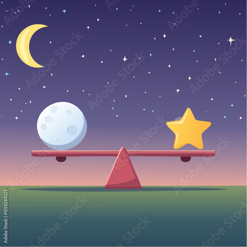 A seesaw balancing a star and a moon – playful balance between fun and rest.
