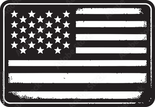 worn usa flag black and white vector illustration, isolated on white background