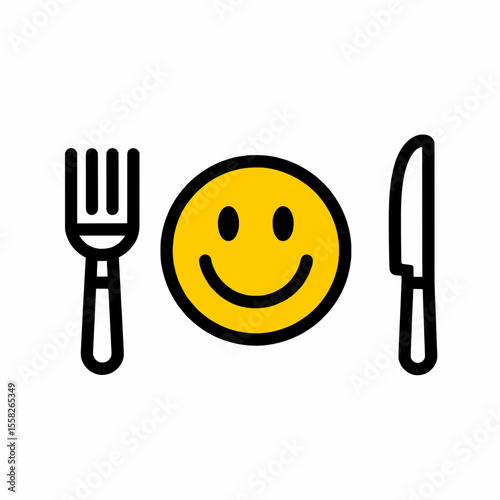 healthy food concept , A yellow smiley face with a fork and a knife on a white background transparent background , no  background