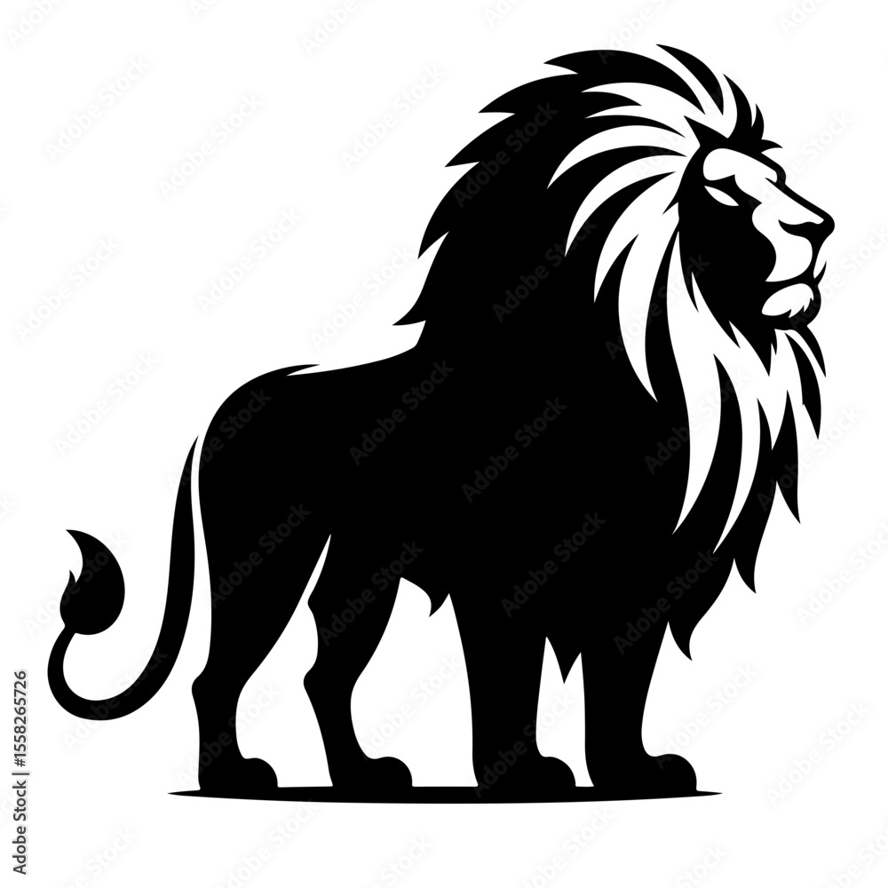 Obraz premium lion black and white vector illustration, isolated on white background