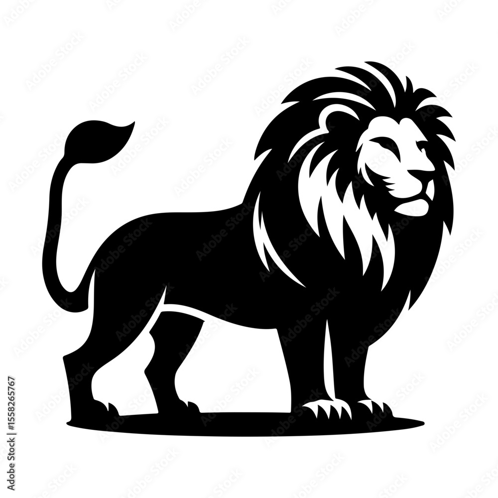 Obraz premium lion black and white vector illustration, isolated on white background