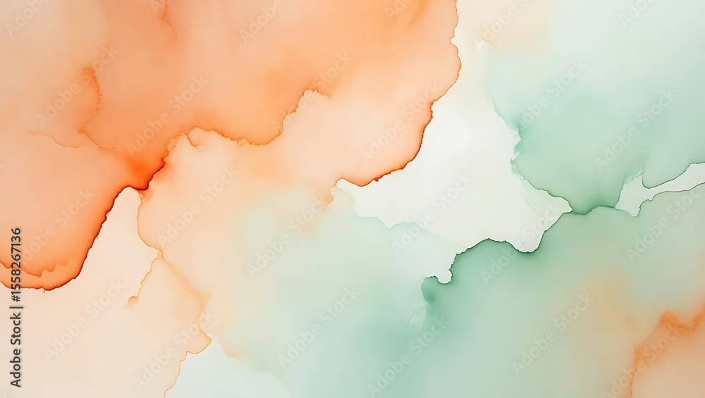 Obraz premium Abstract watercolor ink flow with soft peach and mint green blended colors