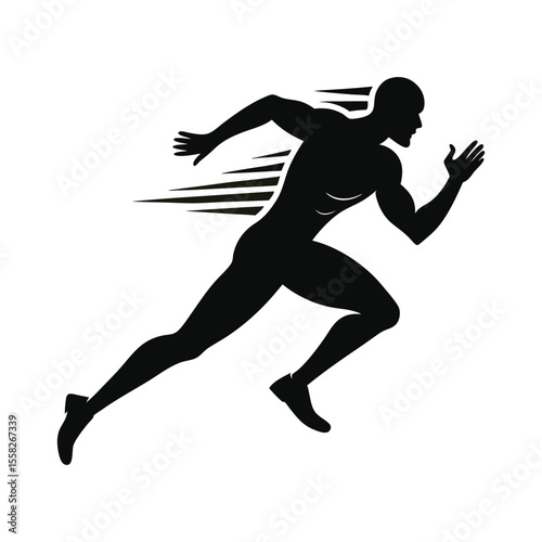 silhouette of an athletic man running with dynamic posture and motion lines