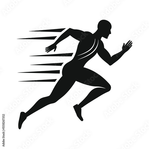 silhouette of an athletic man running with dynamic posture and motion lines