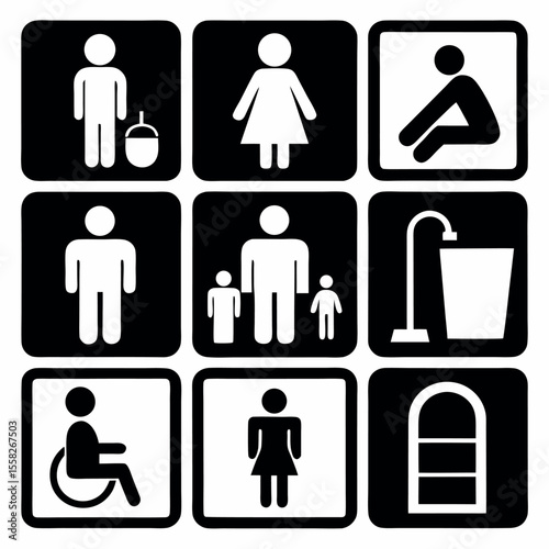 Vector restroom icons: diverse accessibility symbols set