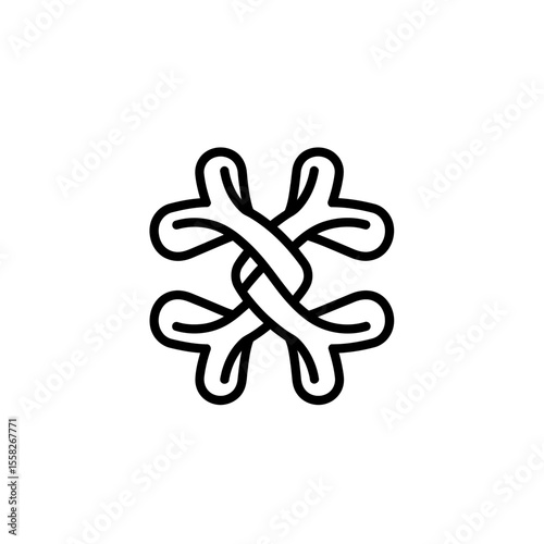 Minimalist linear graphic symbol abstract intertwined organic shapes creating a symmetrical woven knot design element perfect for branding logos patterns and modern visual