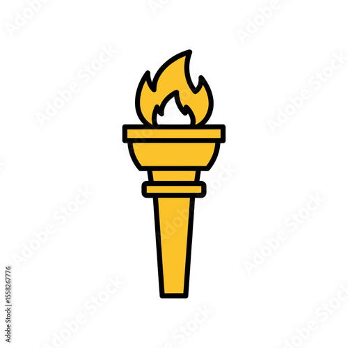 Simple graphic design element yellow torch burning flame icon vector illustration isolated on white background representing victory success achievement power inspiration ceremony