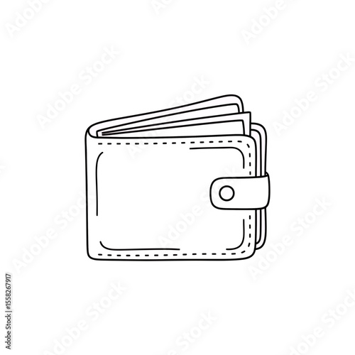 Clean Simple Hand Drawn Minimalist Outline Icon Of A Classic Leather Bi Fold Wallet Full Of Paper Money Banknotes And Credit Debit Cards Representing Finance Economy Investment