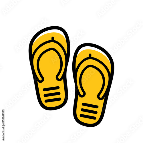 Flat vector illustration icon symbol depicting bright yellow flip-flops perfect graphic element for summer beach travel holiday vacation comfort footwear casual sandal shoe