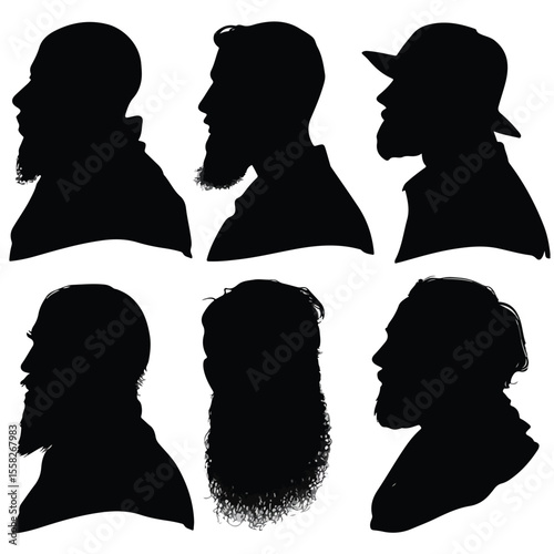 beard silhouette set, Black & White silhouette set
