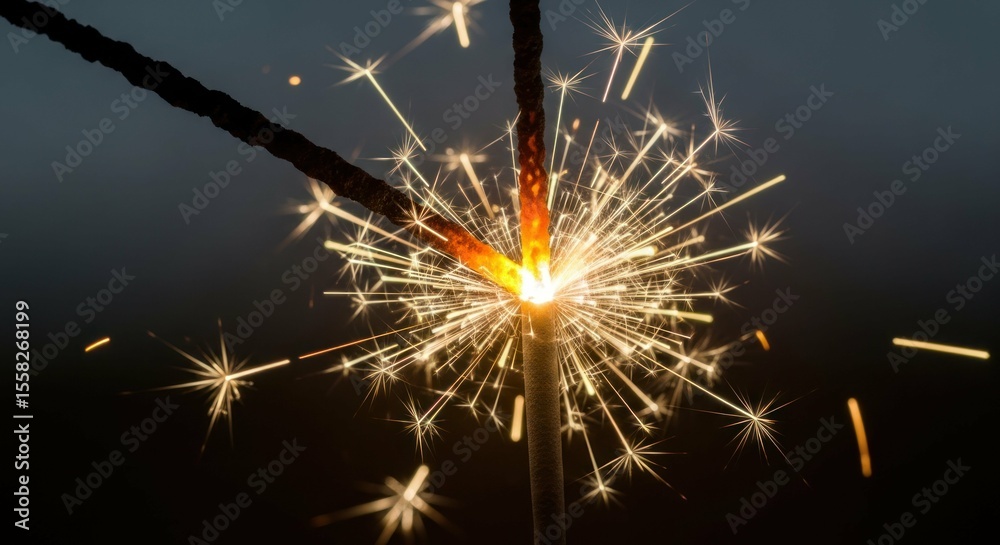 Obraz premium Sparkler burning with bright sparks against a dark background.
