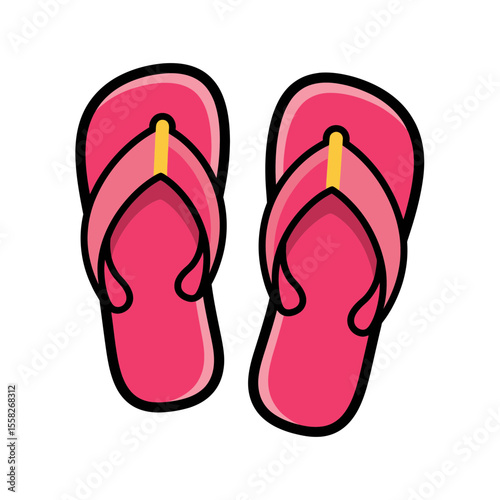Pair of brightly colored pink summer footwear essential for beach travel and vacation relaxation vector illustration graphic design representing comfort leisure and tropical