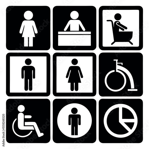 Vector restroom icons: diverse accessibility symbols set