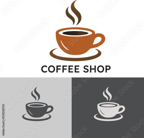 Stylized coffee cup with a steam logo for a coffee shop business