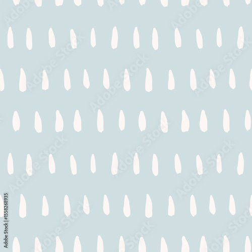 Painted rain waterdrops forming a minimalist simple design in colors of off white on sky blue Abstract seamless vector pattern. Great for home decor, fabric, wallpaper, giftwrap, stationery, packaging