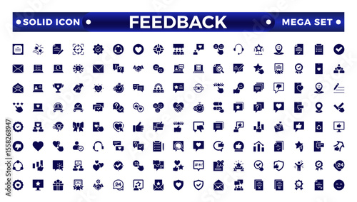 Feedback solid Icon Collection. Solid set contains such Icons as Rating, Testimonials, Quick Response, Satisfaction and more. Simple icon set.
