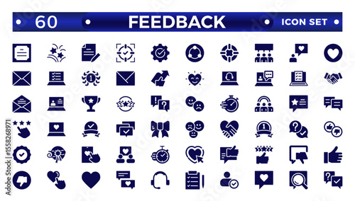 Feedback solid Icon Collection. Solid set contains such Icons as Rating, Testimonials, Quick Response, Satisfaction and more. Simple icon set.
