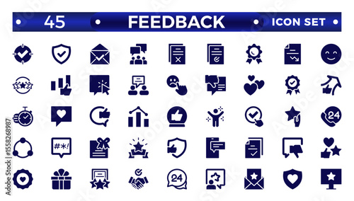Feedback solid Icon Collection. Solid set contains such Icons as Rating, Testimonials, Quick Response, Satisfaction and more. Simple icon set.
