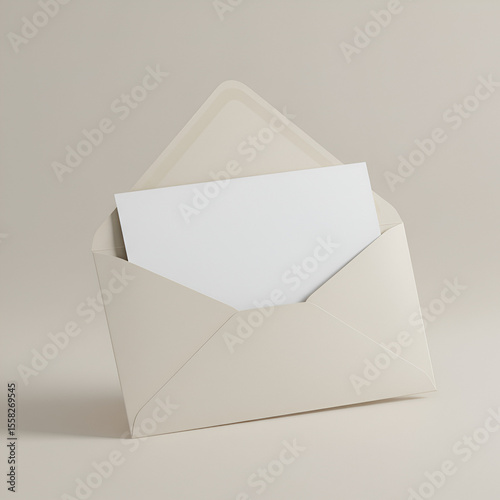 Blank beige envelope with white card