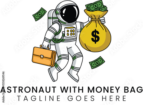 Astronaut Money Bag Financial Success Reaching New Heights in Wealth