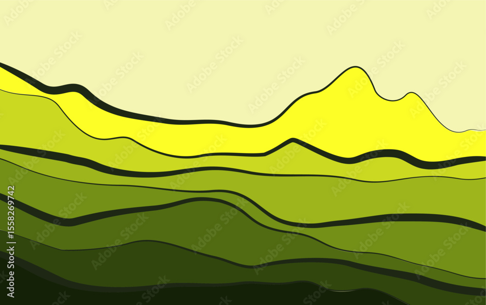 Fototapeta premium Mountain minimal background vector. Abstract landscape hills with green color design