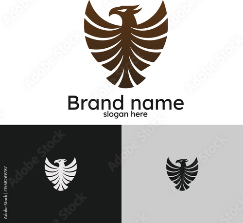Modern abstract eagle logo design with brand name and slogan placeholder