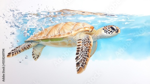 Big sea turtle watercolor painting