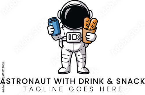 Cute Astronaut Enjoying Space Snack  Drink Illustration
