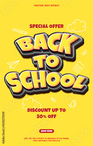 Back to school vertical banner template with editable text effects