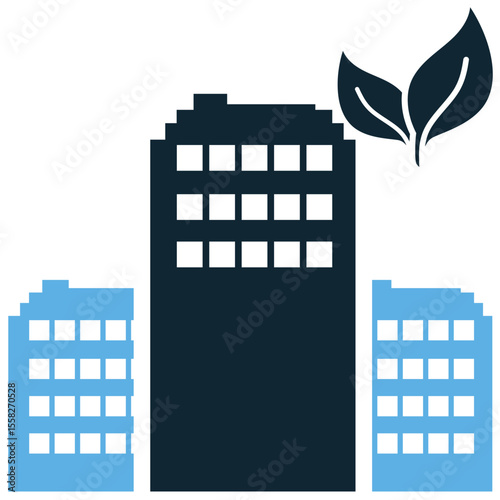 Eco building icon vector, symbolizing sustainable construction, green architecture, and environmental responsibility. Ideal for eco-friendly homes, renewable energy, and sustainable development.