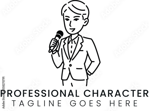 News Reporter Cartoon Professional Character Logo Design for Broadcast Media