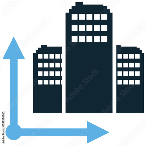 Building dimension icon vector, representing measurements, scale, and architectural accuracy. Perfect for blueprints, construction plans, property valuation, and design specifications.
