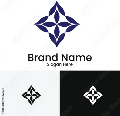 Abstract geometric logo design with four petal shapes in a star formation