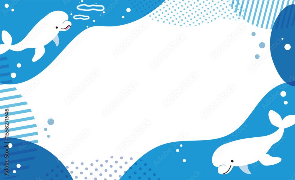 Naklejka premium シロイルカのかわいい海中イラストフレーム素材
