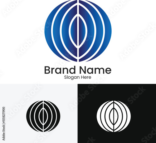 Abstract blue sphere logo design with brand name and slogan placeholder