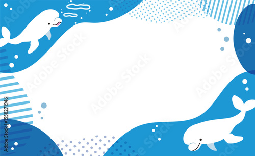 シロイルカのかわいい海中イラストフレーム素材