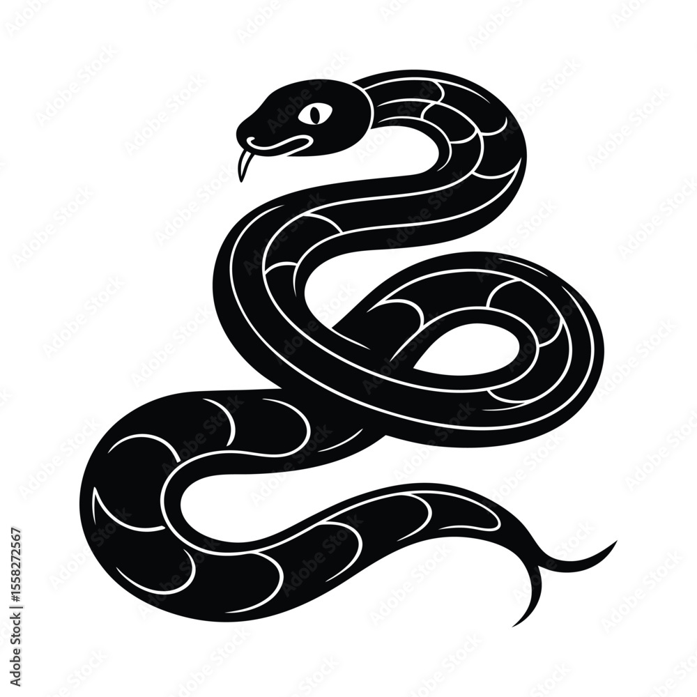 Fototapeta premium Snake coiled vector silhouette illustration